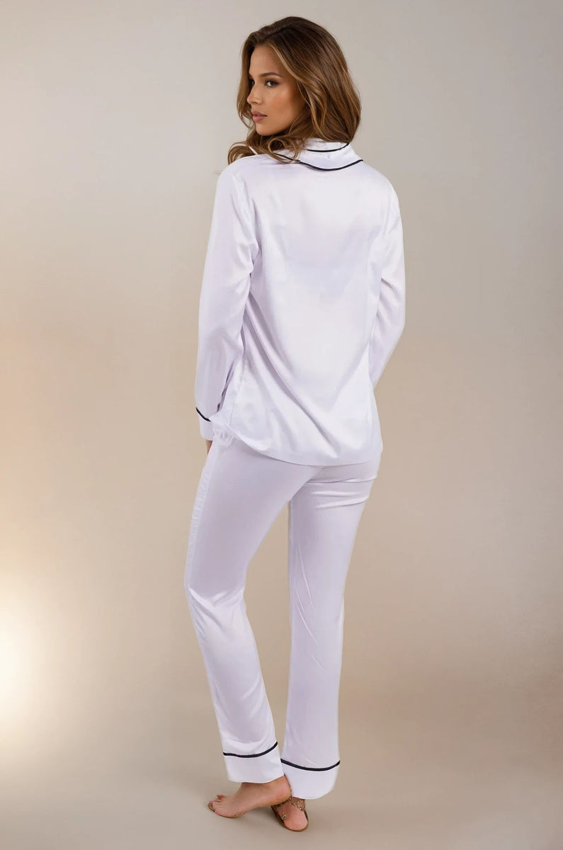 Personalised Satin Long Sleeve Pyjama Set - White | HA Designs LTD