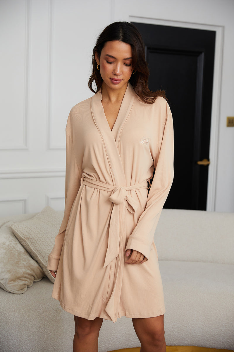 New Robe Design Personalised Ribbed Short Robe - Sand | HA Designs LTD
