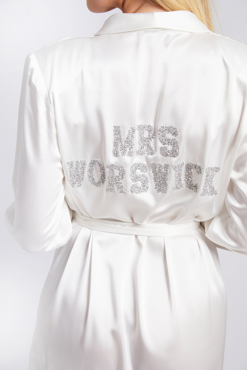 Meander Design Robe Personalised Bridal Luxury Satin Long Robe With Letter Embellishment ...